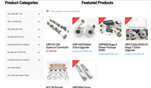 A screen shot of VRPspeed.com showing some of their products. 